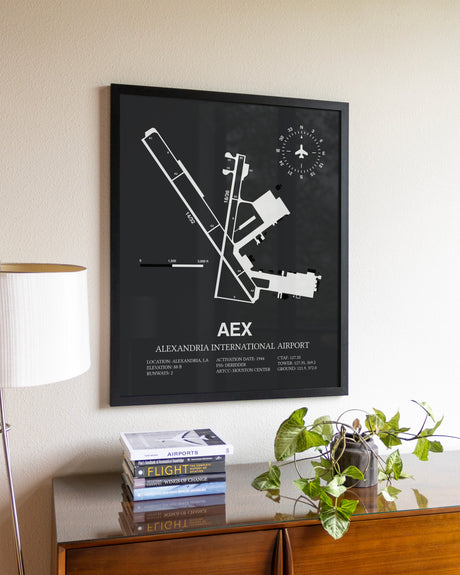 Gray Framed Alexandria International Airport wall art poster in black frame