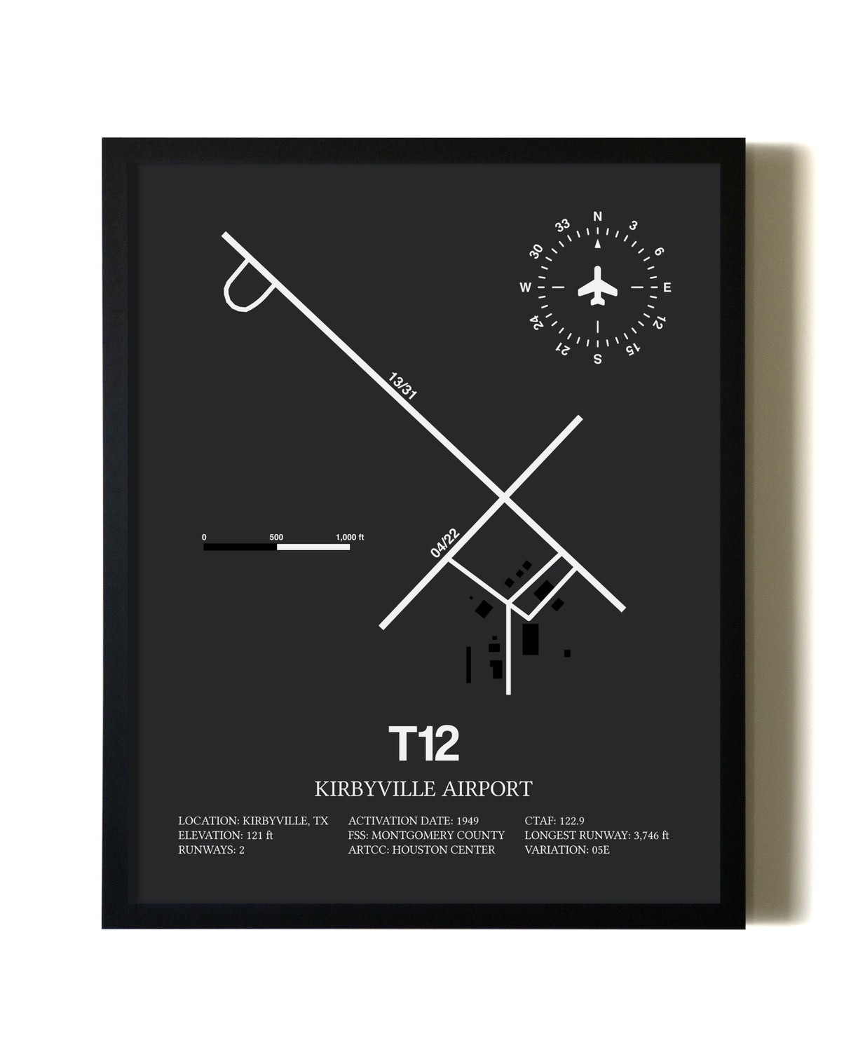 Unframed Kirbyville Airport map print poster
