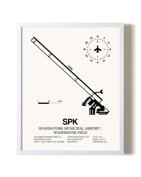 Spanish Fork Municipal Airport / Woodhouse Field airport map poster in oak frame