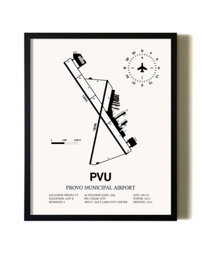 Framed Provo Municipal Airport wall art poster in black frame