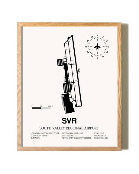 South Valley Regional Airport framed print in natural wood frame