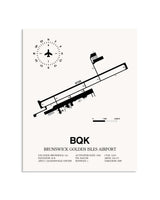 Gray Brunswick Golden Isles Airport framed poster displayed in an airplane hangar