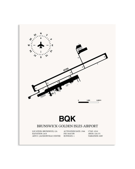 Gray Brunswick Golden Isles Airport framed poster displayed in an airplane hangar