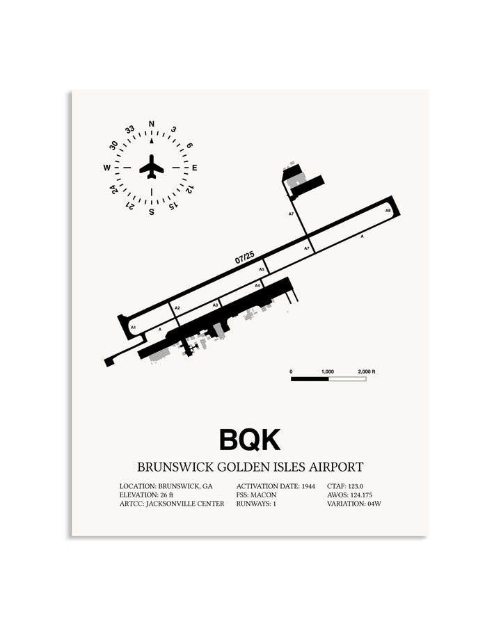 Gray Brunswick Golden Isles Airport framed poster displayed in an airplane hangar