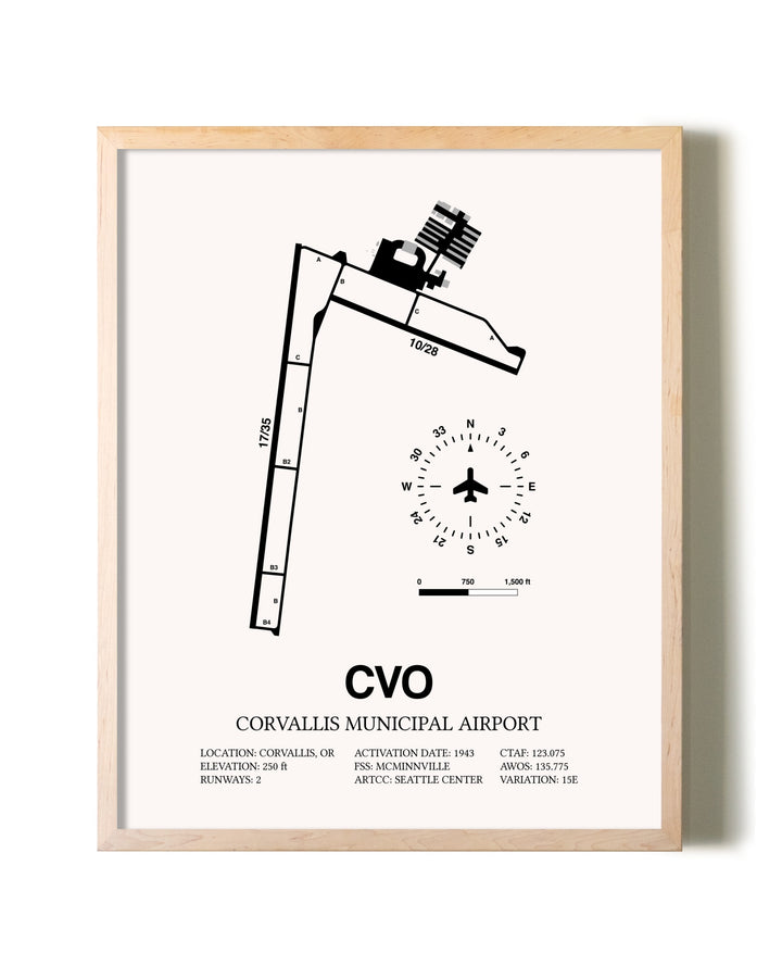 Corvallis Municipal Airport framed wall art in white frame