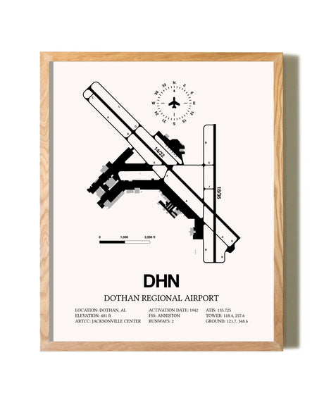 Dothan Regional Airport framed print in natural wood frame