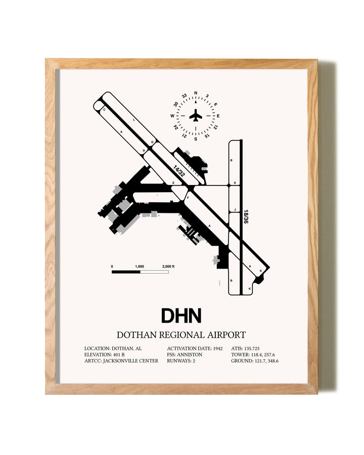 Dothan Regional Airport framed print in natural wood frame