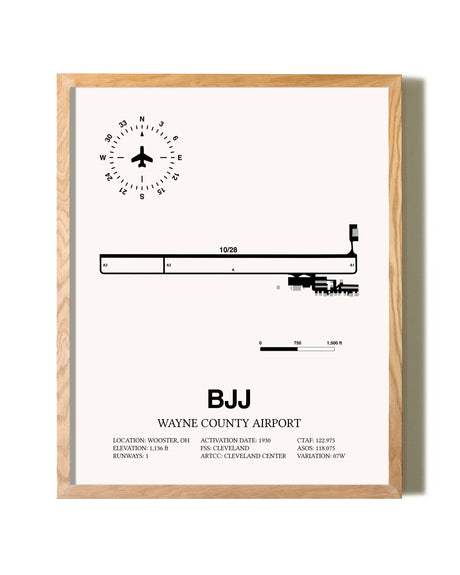 Wayne County Airport framed print in natural wood frame