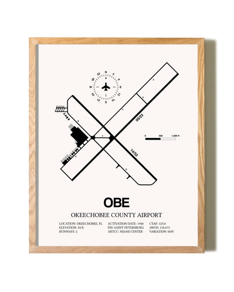 Okeechobee County Airport framed print in natural wood frame