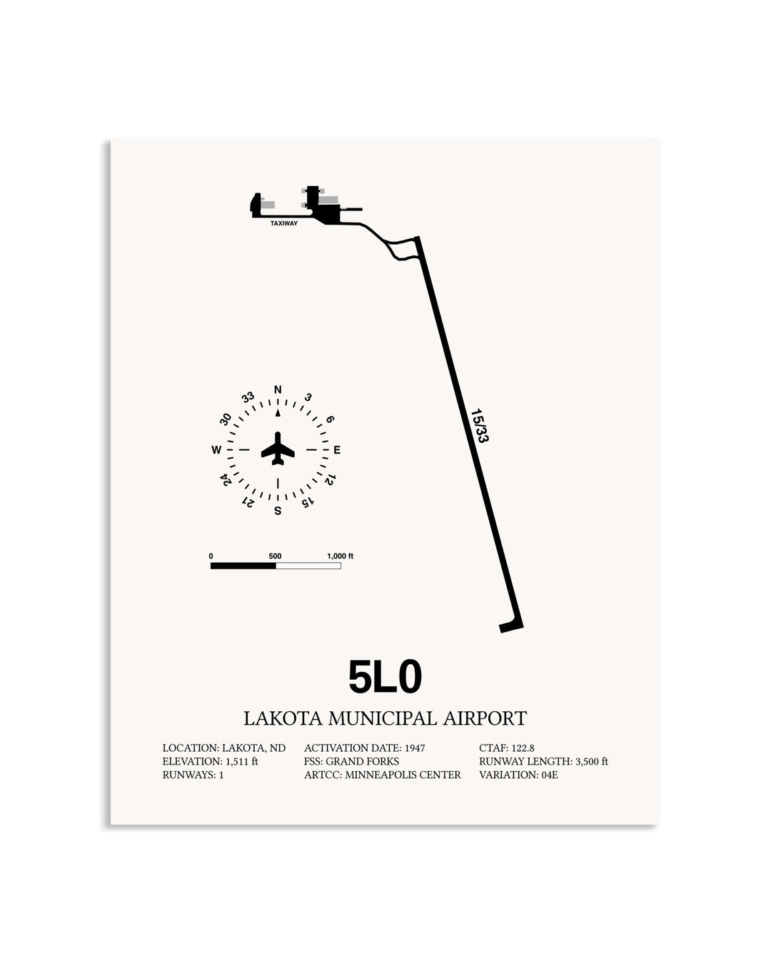 Gray Lakota Municipal Airport framed poster displayed in an airplane hangar