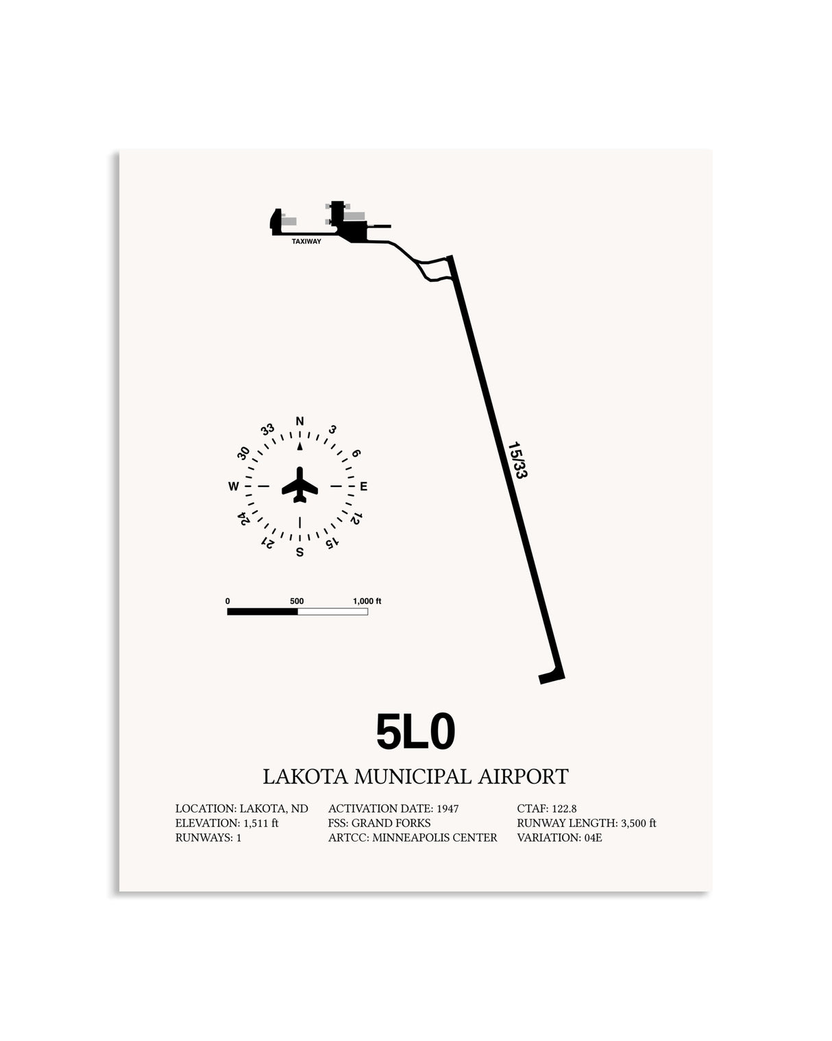 Gray Lakota Municipal Airport framed poster displayed in an airplane hangar