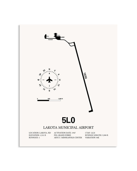 Gray Lakota Municipal Airport framed poster displayed in an airplane hangar