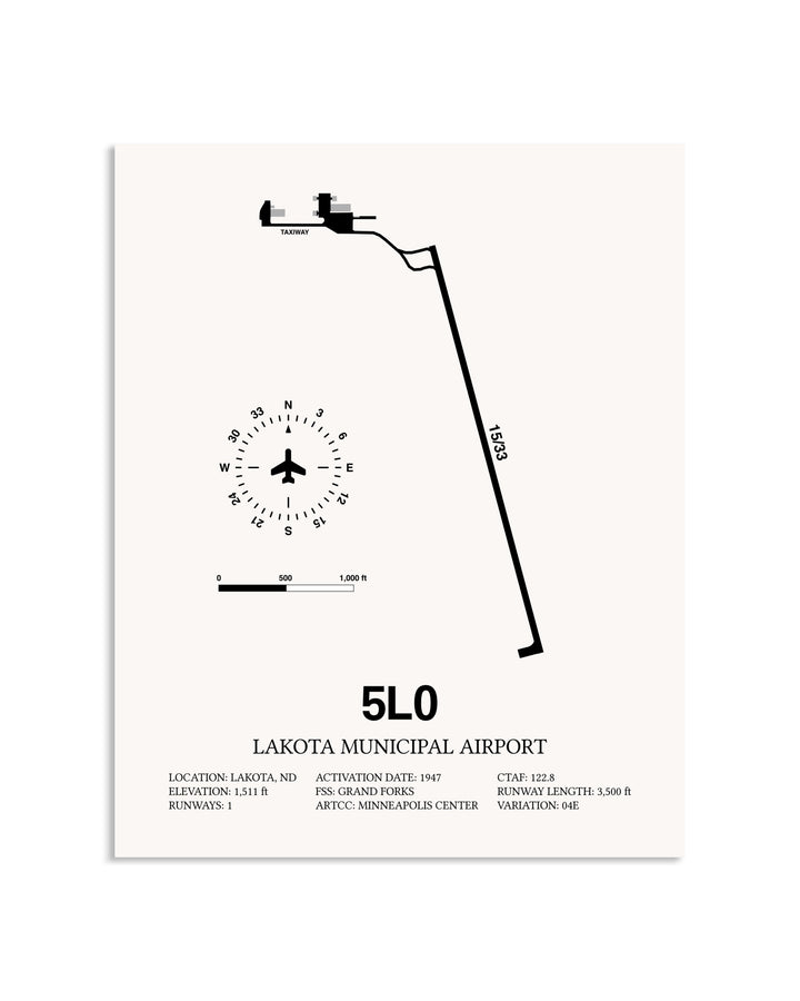 Gray Lakota Municipal Airport framed poster displayed in an airplane hangar