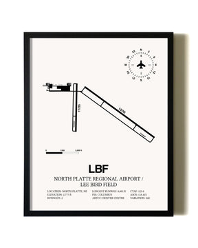Framed North Platte Regional Airport / Lee Bird Field wall art poster in black frame