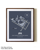 John F. Kennedy International Airport aviation print in walnut frame with mat