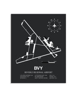 Gray Framed Beverly Regional Airport layout wall art poster