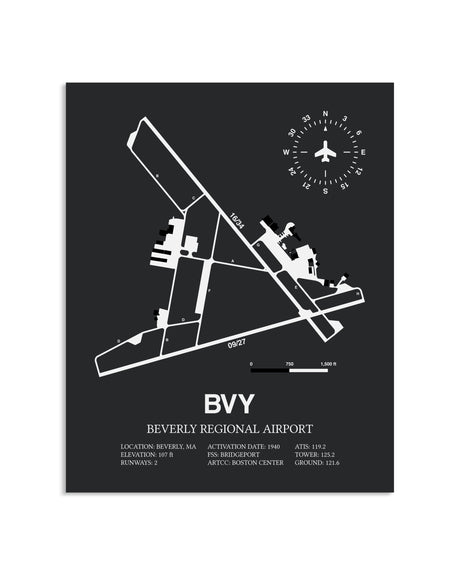 Gray Framed Beverly Regional Airport layout wall art poster