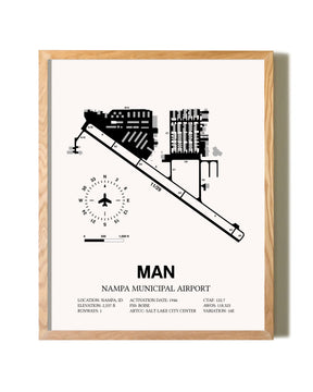 Nampa Municipal Airport framed print in natural wood frame