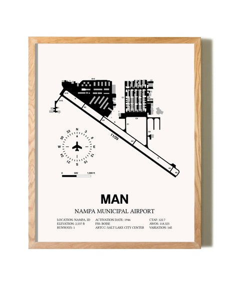 Nampa Municipal Airport framed print in natural wood frame