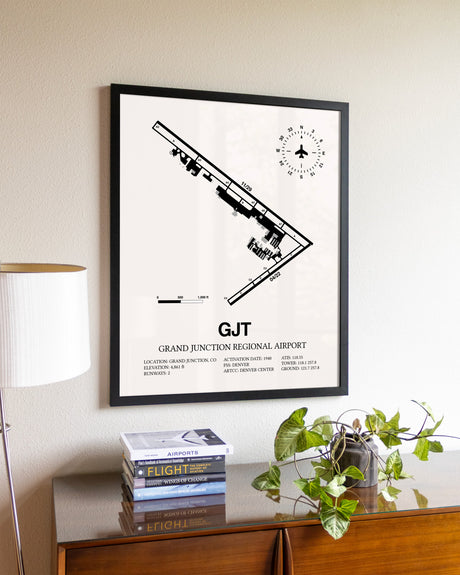 Grand Junction Regional Airport aviation wall décor in black wood frame