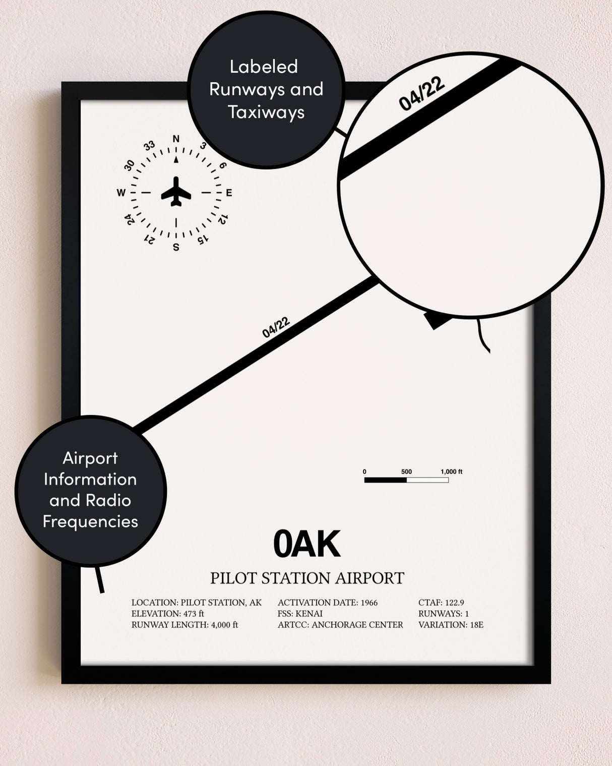 Framed Pilot Station Airport layout wall art poster
