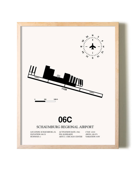 Schaumburg Regional Airport framed wall art in white frame