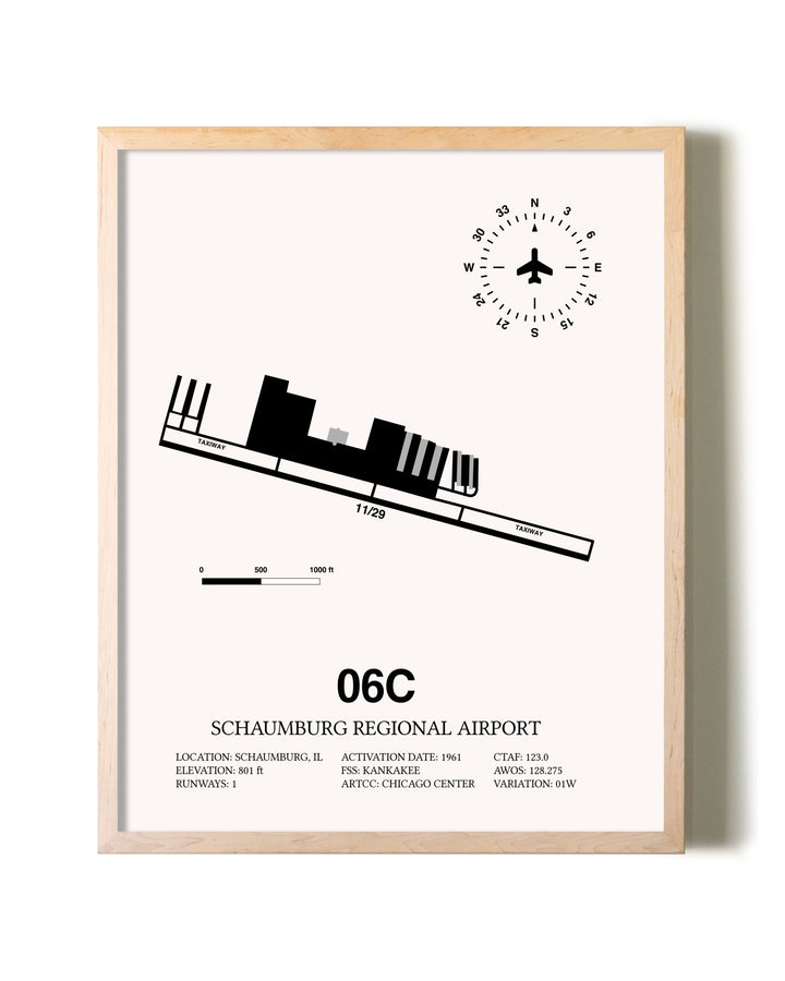 Schaumburg Regional Airport framed wall art in white frame