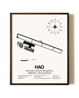 Butler County Regional Airport / Hogan Field aviation print in walnut frame