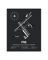Gray Framed Northeast Philadelphia Airport layout wall art poster