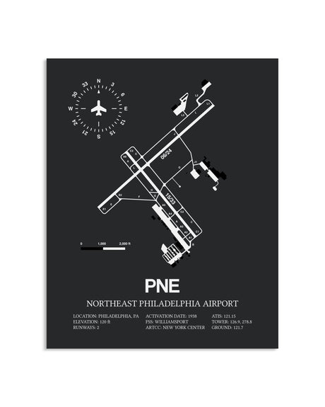Gray Framed Northeast Philadelphia Airport layout wall art poster
