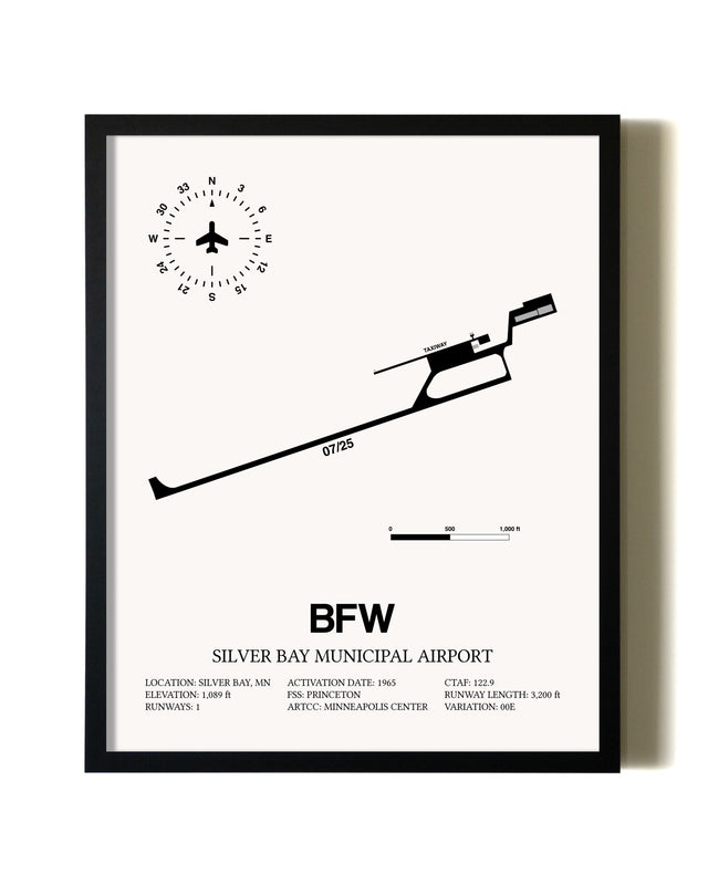 Framed Silver Bay Municipal Airport wall art poster in black frame