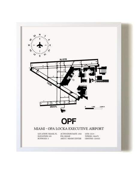 Miami-Opa Locka Executive Airport airport map poster in oak frame