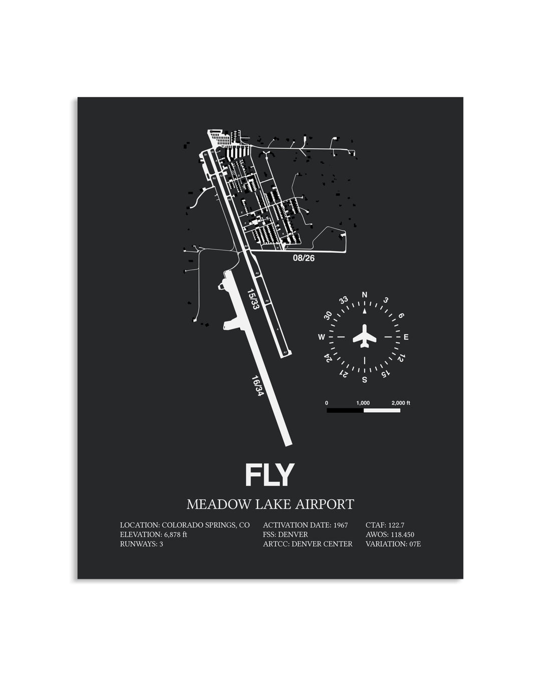 Gray Framed Meadow Lake Airport layout wall art poster