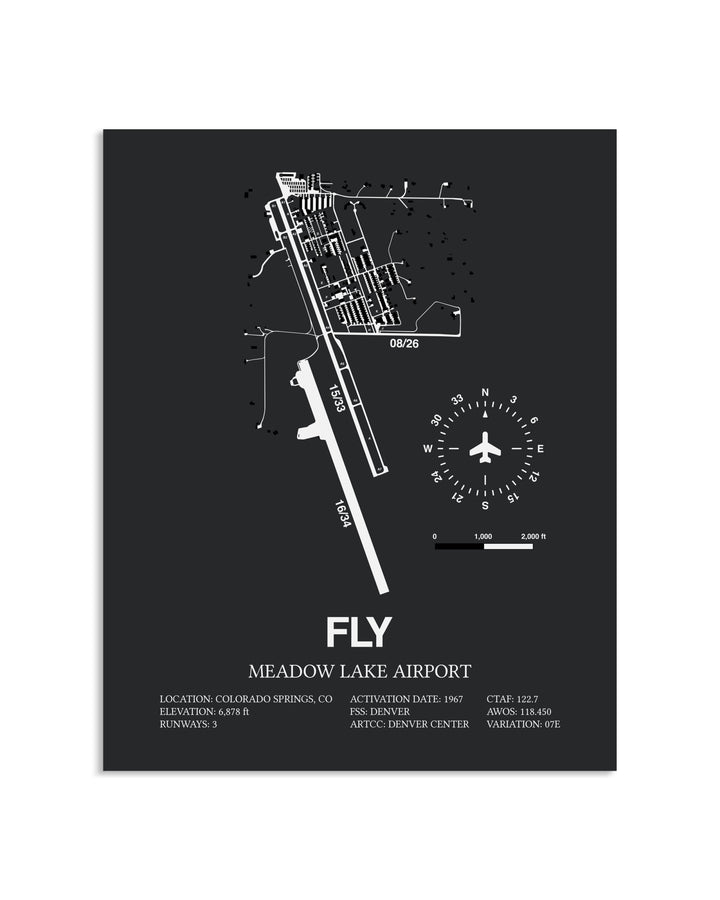 Gray Framed Meadow Lake Airport layout wall art poster