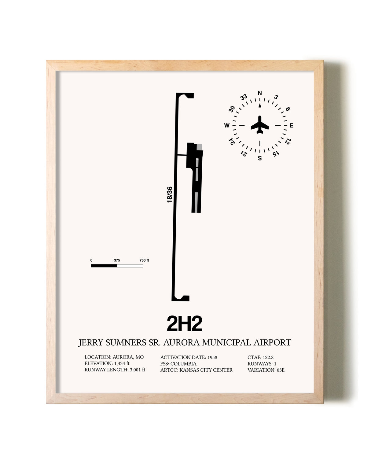 Jerry Sumners Sr. Aurora Municipal Airport framed wall art in white frame