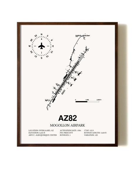 Mogollon Airpark aviation print in walnut frame