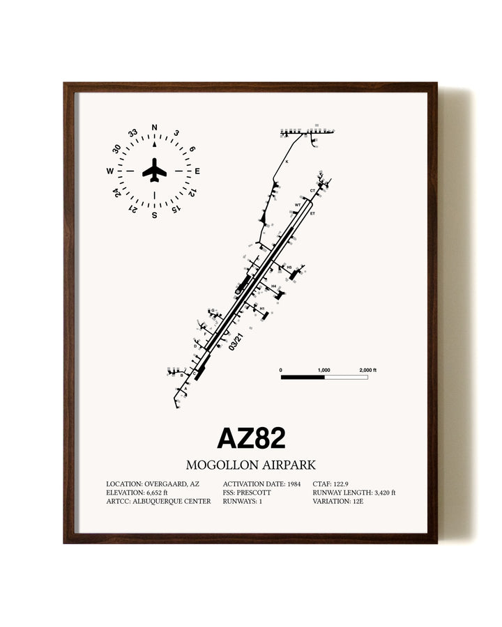 Mogollon Airpark aviation print in walnut frame