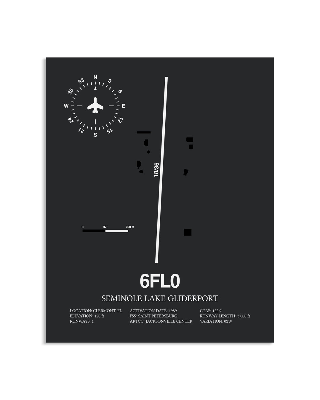 Gray Framed Seminole Lake Gliderport layout wall art poster