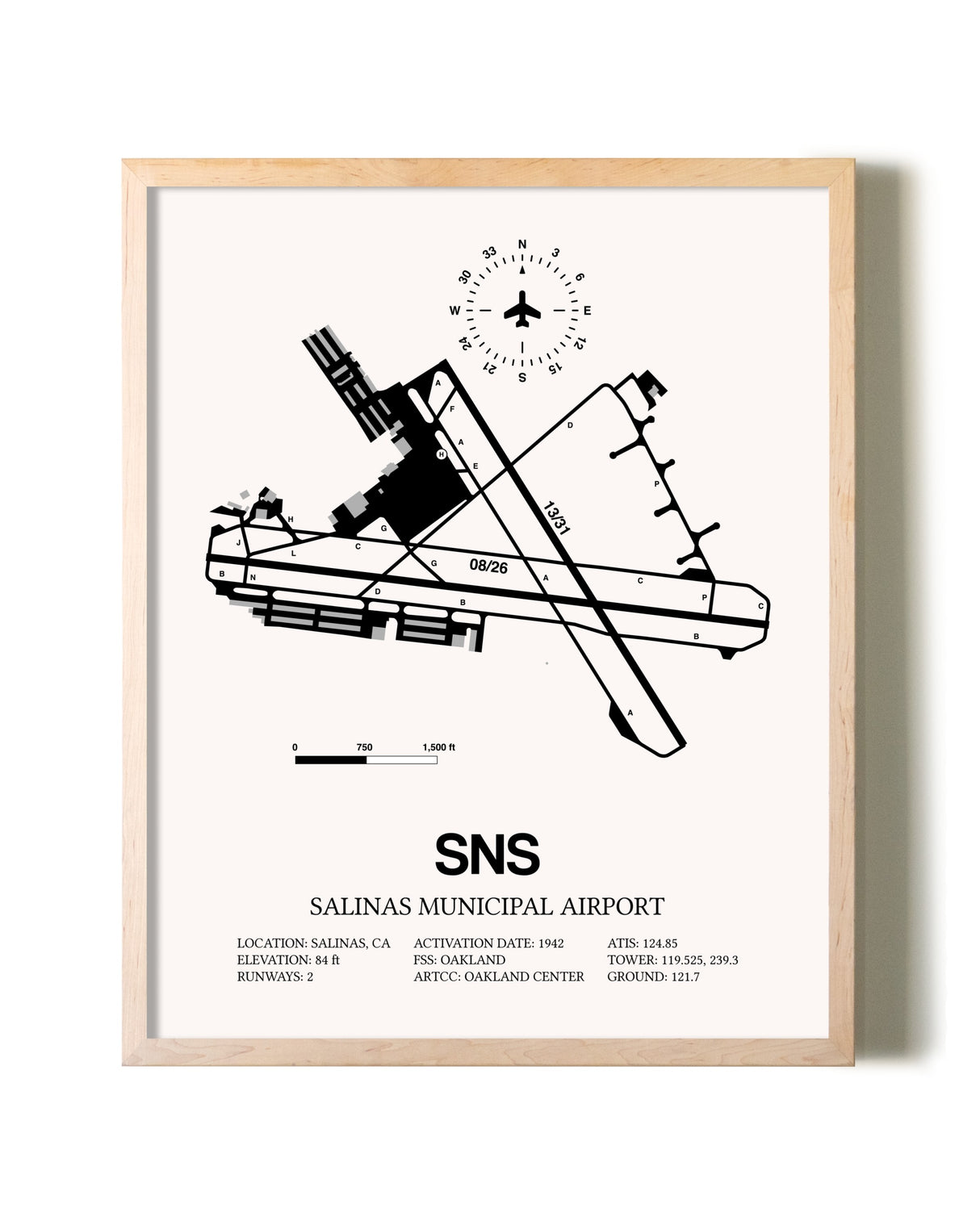 Salinas Municipal Airport framed wall art in white frame