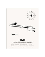 Gray Covington Municipal Airport framed poster displayed in an airplane hangar