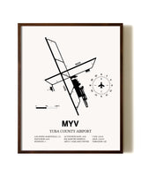 Yuba County Airport aviation print in walnut frame