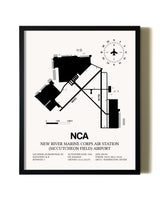 Framed New River Marine Corps Air Station (McCutcheon Field) Airport wall art poster in black frame