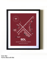 Bradley International Airport aviation wall décor in black wood frame