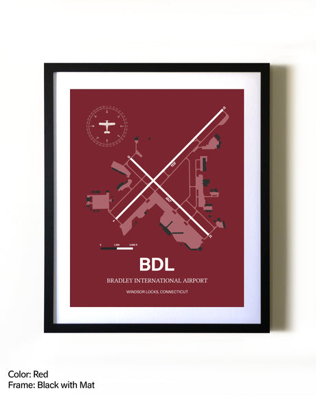 Bradley International Airport aviation wall décor in black wood frame