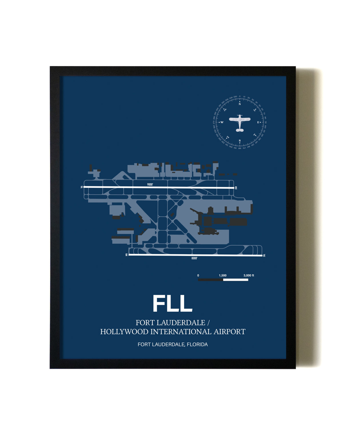 Aviation Blue Framed Fort Lauderdale/Hollywood International Airport layout wall art poster