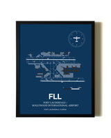 Aviation Blue Framed Fort Lauderdale/Hollywood International Airport layout wall art poster
