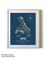 Westchester County Airport framed print in natural wood frame with mat