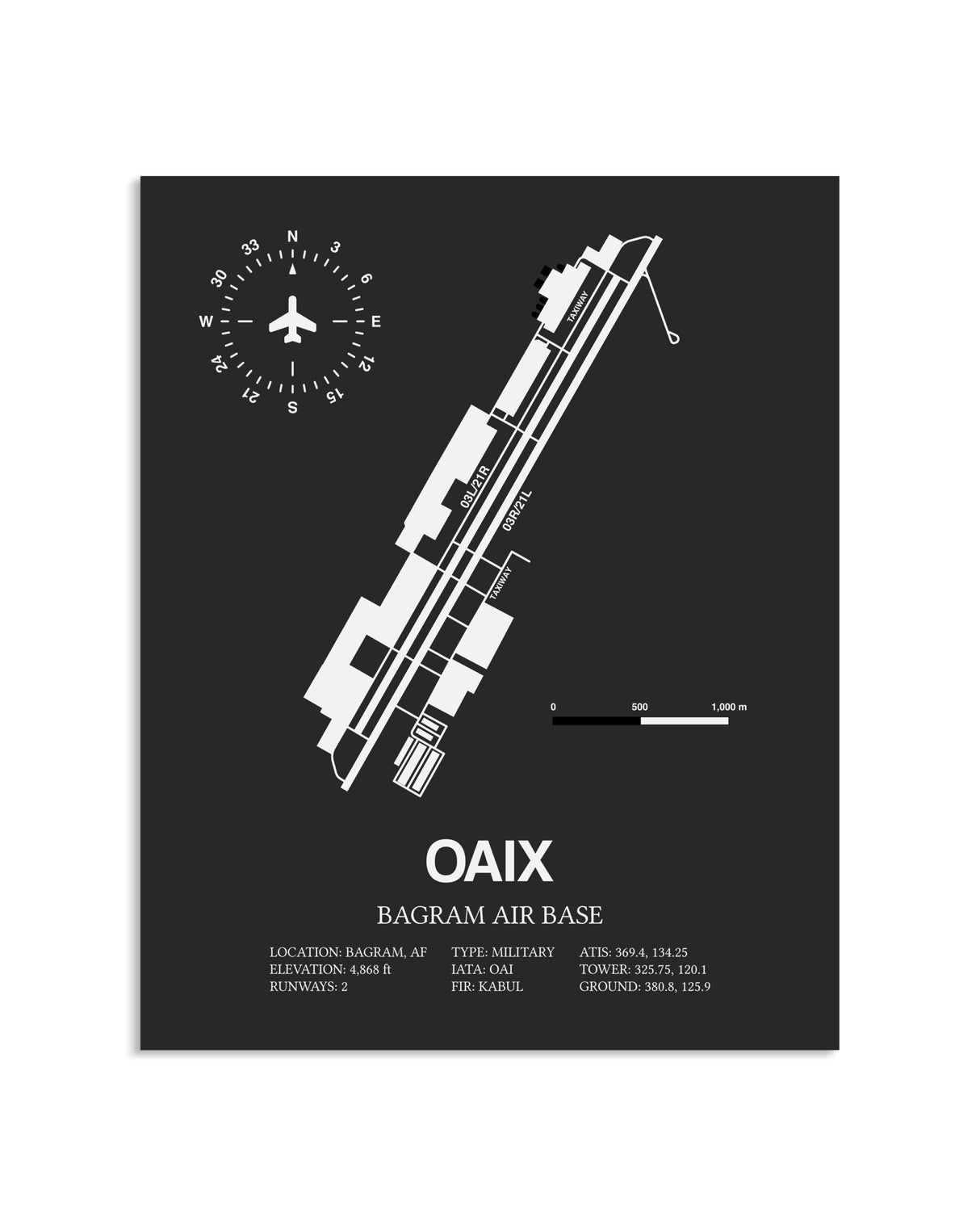 Gray Framed Bagram Air Base layout wall art poster