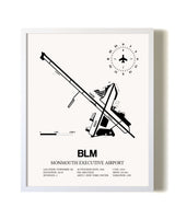 Monmouth Executive Airport airport map poster in oak frame