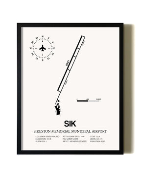 Framed Sikeston Memorial Municipal Airport wall art poster in black frame